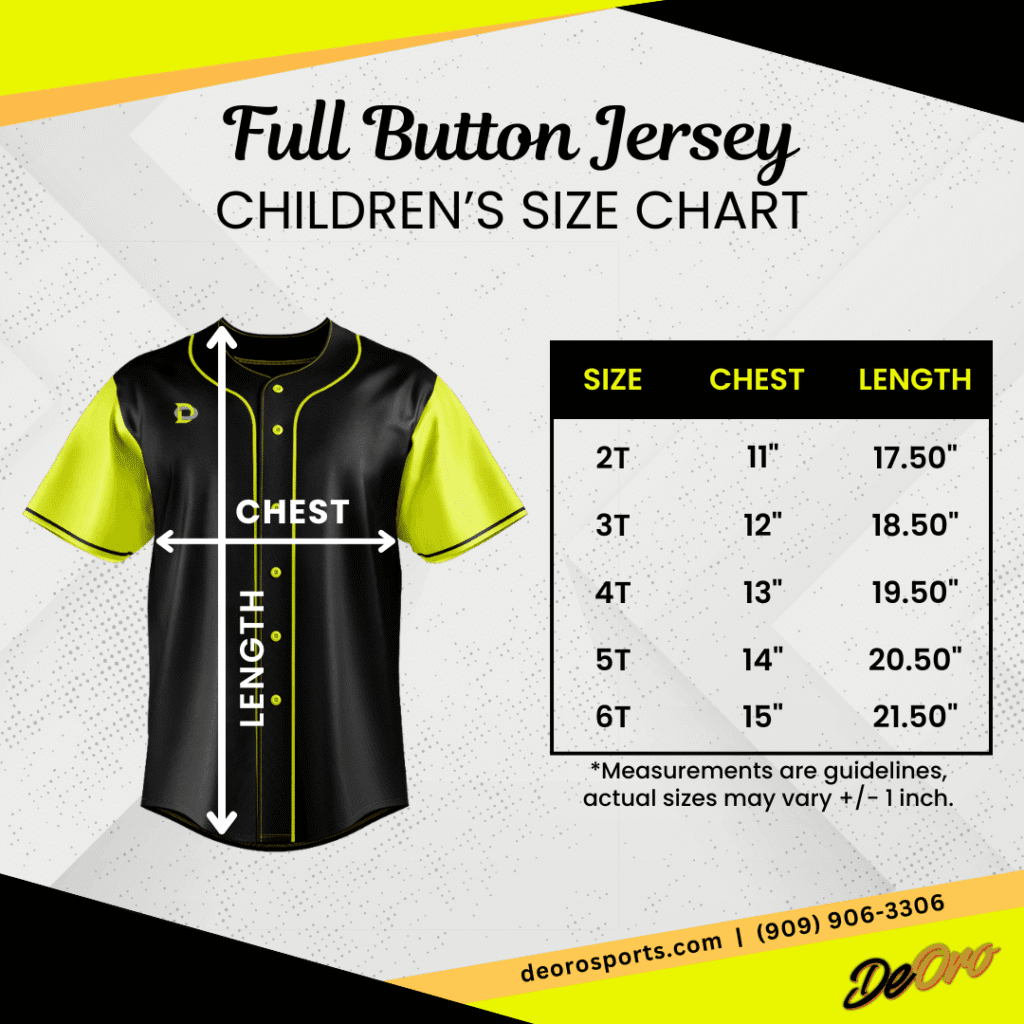 Full Button Jersey Baseball Softball Children's Size Chart
