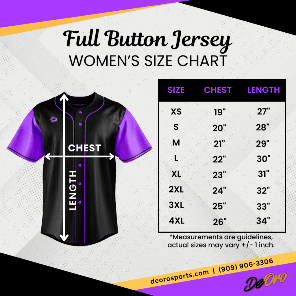 Full Button Jersey Baseball Softball Womens Size Chart
