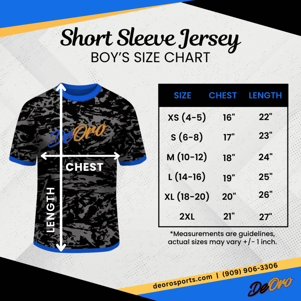 T-shirt Jersey Baseball Softball Boys Size Chart