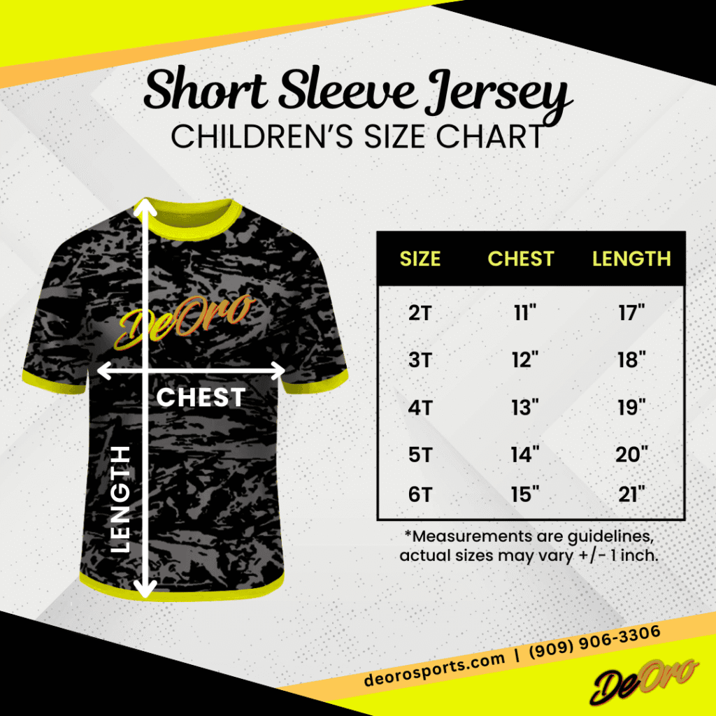 T-shirt Jersey Baseball Softball Children's Size Chart
