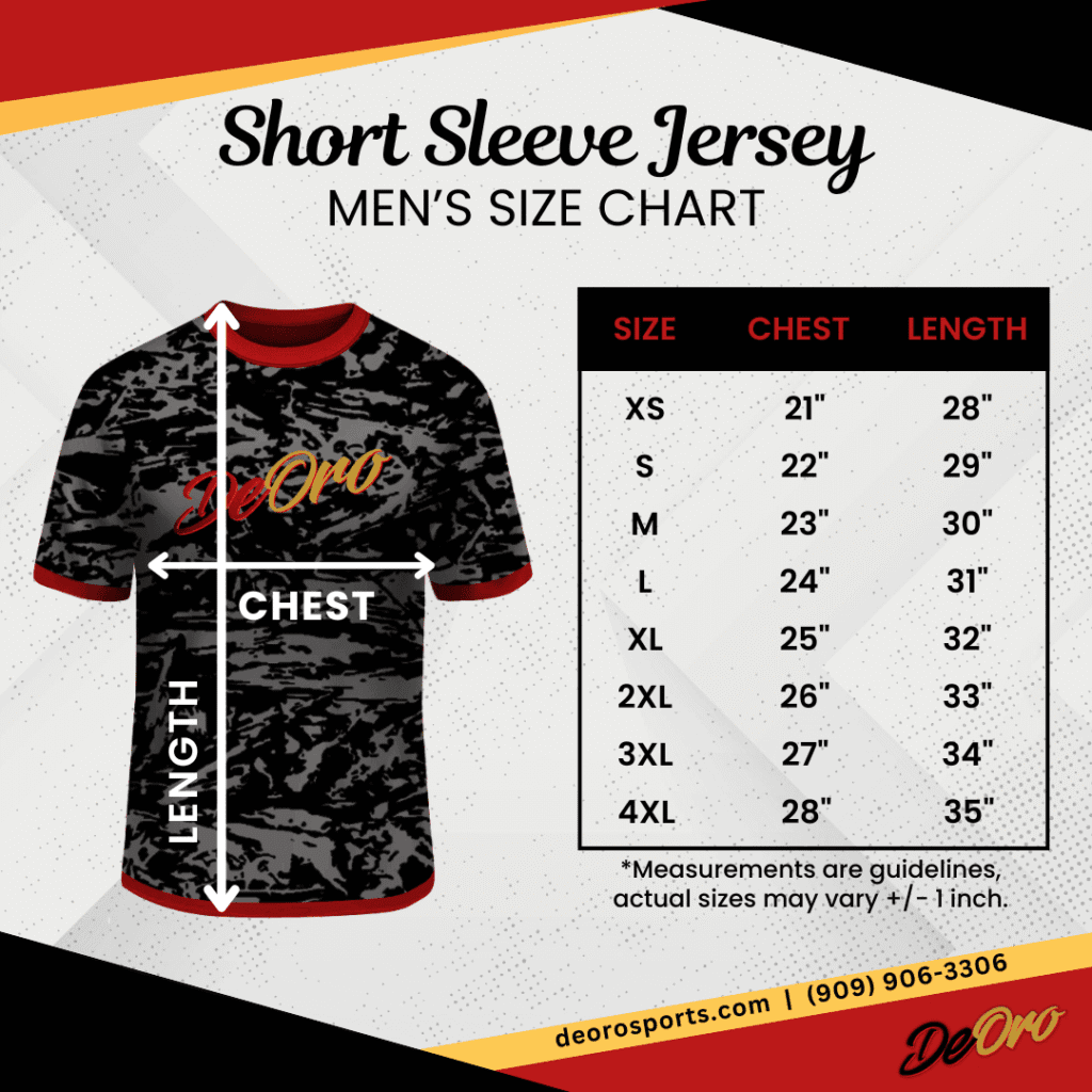 T-shirt Jersey Baseball Softball Mens Size Chart
