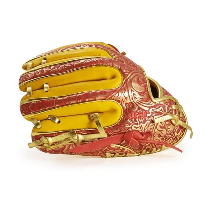 11.50" Baseball Royal Welting Infield H Web Red-Gold Floral Embossed Glove - Image 3