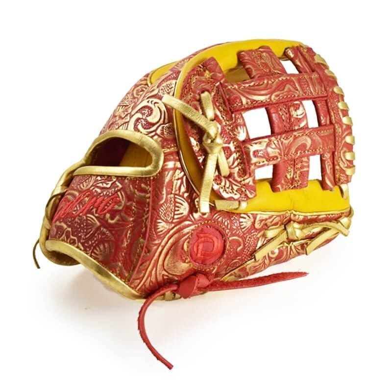 11.50" Baseball Royal Welting Infield H Web Red-Gold Floral Embossed Glove - Image 2