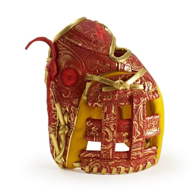 11.50" Baseball Royal Welting Infield H Web Red-Gold Floral Embossed Glove - Image 5