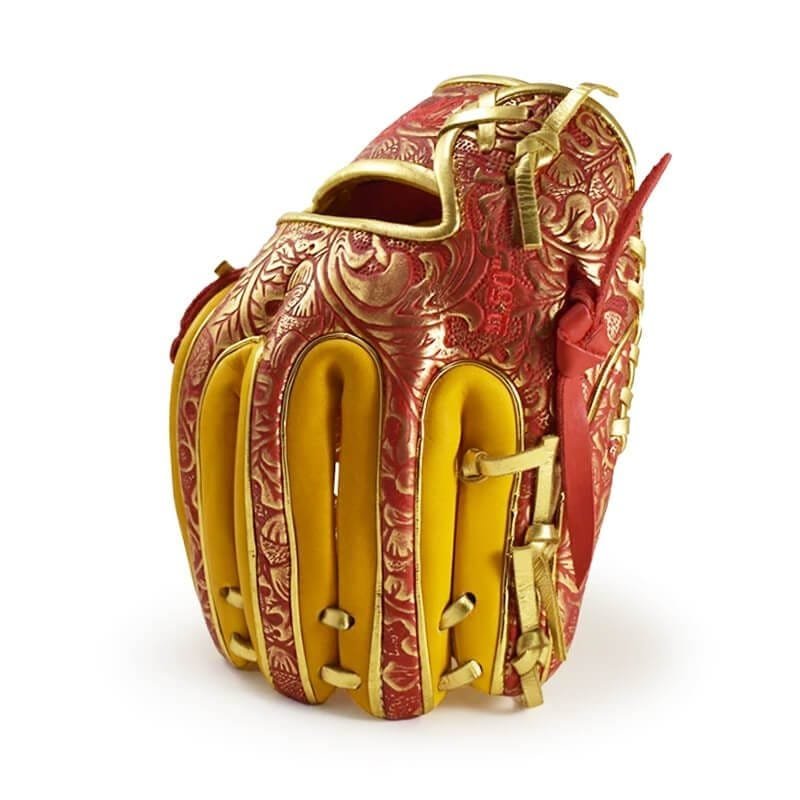 11.50" Baseball Royal Welting Infield H Web Red-Gold Floral Embossed Glove - Image 4
