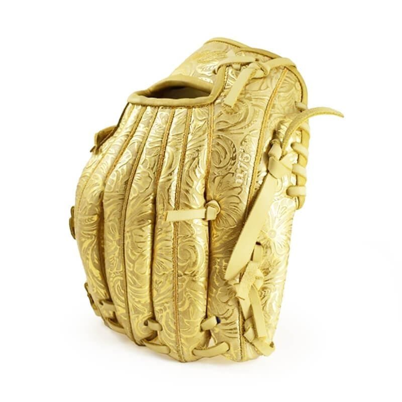 11.75" Baseball Single Welting Infield Slash Web Gold-Bone Floral Glove - Image 3