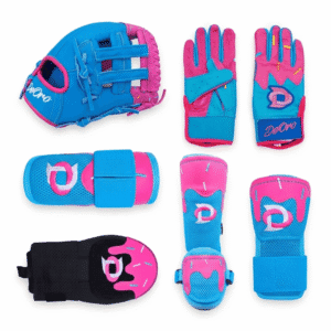 Ice Cream Glove, Batting Gloves & Protective Gear Bundle - Blue & Pink